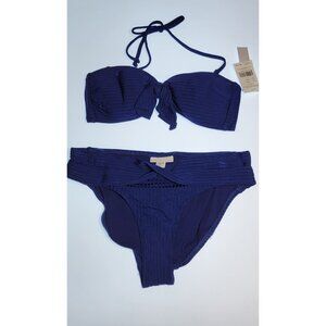 Robin Piccone Bikini Swim Top Strapples Color Blue Bottom High Rise Solid Sz M
